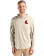 Boston Red Sox Cooperstown Cutter & Buck Coastline Epic Comfort Recycled Mens Hooded Shirt Wheat Front