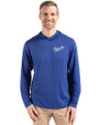 Kansas City Royals Cooperstown Cutter & Buck Coastline Epic Comfort Recycled Mens Hooded Shirt Tour Blue Front