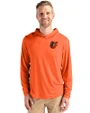Baltimore Orioles Cooperstown Cutter & Buck Coastline Epic Comfort Recycled Mens Hooded Shirt College Orange Front