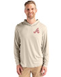 Atlanta Braves Cooperstown Cutter & Buck Coastline Epic Comfort Recycled Mens Hooded Shirt Wheat Front