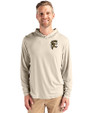 Grambling Tigers College Vault Cutter & Buck Coastline Epic Comfort Recycled Mens Hooded Shirt Wheat Front