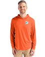 Miami Dolphins Historic Cutter & Buck Coastline Recycled Double Peached Mens Hooded Pullover College Orange Front