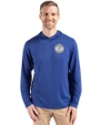 Milwaukee Brewers Cooperstown Cutter & Buck Coastline Epic Comfort Recycled Mens Hooded Shirt Tour Blue Front