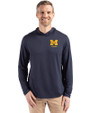 Michigan Wolverines Alumni Cutter & Buck Coastline Epic Comfort Recycled Mens Hooded Shirt Navy Blue Front