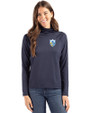 Los Angeles Chargers Historic Cutter & Buck Coastline Recycled Double Peached Womens Funnel Neck Pullover Navy Blue Front