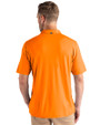 Back profile view of a man wearing an Orange Burst Cutter & Buck Coastline Epic Comfort Eco Recycled Mens Polo