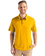 Front profile view of a man wearing a College Gold Cutter & Buck Coastline Epic Comfort Eco Recycled Mens Polo