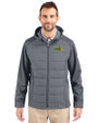 NDSU Bison Cutter & Buck Evoke Hybrid Eco Softshell Recycled Full Zip Mens Big & Tall Hooded Jacket Elemental Grey Front