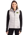 NDSU Bison Cutter & Buck Evoke Hybrid Softshell Recycled Womens Full Zip Vest CONCRETE Front