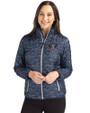 Auburn Tigers College Vault Cutter & Buck Rainier PrimaLoft® Womens Eco Insulated Full Zip Printed Puffer Jacket Dark Navy Front