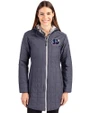 Cincinnati Bengals Americana Cutter & Buck Rainier PrimaLoft®  Womens Eco Insulated Hooded Long Coat Anthracite Melange Front
