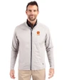 Clemson Tigers Alumni Cutter & Buck Adapt Recycled Soft Knit Stretch Mens Hybrid Full Zip Jacket Polished Medium Gray Front