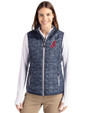 Cleveland Indians Cooperstown Cutter & Buck Rainier PrimaLoft® Womens Eco Insulated Full Zip Printed Puffer Vest Dark Navy Front