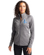 Detroit Lions Historic Cutter & Buck Adapt Recycled Soft Knit Stretch Womens Heathered Full Zip Jacket Black Heather Front