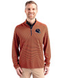 Chicago Bears NFL Helmet Cutter & Buck Virtue Eco Pique Micro Stripe Recycled Mens Quarter Zip College Orange/Navy Blue Front