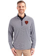 Chicago Bears Historic Cutter & Buck Virtue Eco Pique Micro Stripe Recycled Mens Quarter Zip Navy Blue/White Front