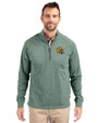 Green Bay Packers NFL Helmet Cutter & Buck Adapt Eco Knit Heather Mens Quarter Zip Pullover Hunter Heather Front