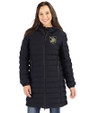 Army Black Knights Cutter & Buck Mission Ridge Repreve Eco Insulated Womens Long Puffer Jacket Black Front