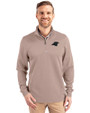 Carolina Panthers Monochromatic Cutter & Buck Traverse Recycled Smooth Stretch Mens Quarter Zip Pullover Mushroom Front