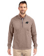 Carolina Panthers Monochromatic Cutter & Buck Adapt Recycled Soft Knit Stretch Mens Heathered Quarter Zip Pullover  Mushroom Heather Front