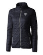 Chicago Bears Monochromatic Cutter & Buck Rainier Recycled Insulated Puffer Womens Full Zip Jacket Dark Navy/Silver Mannequin