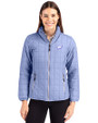 Philadelphia Eagles Monochromatic Cutter & Buck Rainier Recycled Insulated Puffer Womens Full Zip Jacket Hyacinth Melange Front