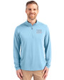 Cincinnati Bengals Mono Cutter & Buck Virtue Eco Pique Recycled Quarter Zip Mens Pullover Atlas Light Blue Front