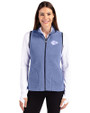 Kansas City Chiefs Monochromatic Cutter & Buck Cascade Epic Comfort Recycled Sherpa Fleece Womens Full Zip Vest Hyacinth/Navy Blue Front