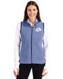 Los Angeles Rams Monochromatic Cutter & Buck Cascade Epic Comfort Recycled Sherpa Fleece Womens Full Zip Vest Hyacinth/Navy Blue Front