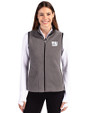 New York Giants Monochromatic Cutter & Buck Cascade Epic Comfort Recycled Sherpa Fleece Womens Full Zip Vest Elemental Grey/Black Front