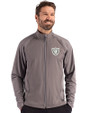 Las Vegas Raiders Monochromatic Cutter & Buck Adapt Recycled Soft Knit Stretch Mens Hybrid Full Zip Jacket Elemental Grey Front