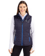 New England Patriots Mono Cutter & Buck Rainier PrimaLoft® Womens Eco Insulated Full Zip Puffer Vest Dark Navy Front