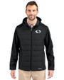 San Francisco 49ers Mono Cutter & Buck Evoke Hybrid Softshell Recycled Full Zip Mens Hooded Jacket Black Front