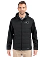 New England Patriots Monochromatic Cutter & Buck Evoke Recycled Honeycomb Fleece Mens Hybrid Full Zip Jacket Black Front