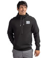 Cinicinnati Bengals Monochromatic Cutter & Buck Roam Recycled Buttery-Soft Knit Mens Half Zip Hooded Pullover Black Front