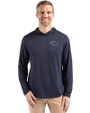 Denver Broncos Mono Cutter & Buck Coastline Epic Comfort Recycled Mens Hooded Shirt Navy Blue Front