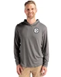Pittsburgh Steelers Mono Cutter & Buck Coastline Epic Comfort Recycled Mens Hooded Shirt Elemental Grey Front