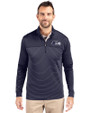 Seattle Seahawks Monochromatic Cutter & Buck Traverse Recycled Smooth Stretch Mens Stripe Quarter Zip Pullover Liberty Navy Front