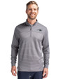New England Patriots Mono Cutter & Buck Traverse Stretch Eco Stripe Quarter Zip Mens Pullover Elemental Grey Front