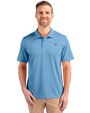 New England Patriots Mono Cutter & Buck Prospect Eco Textured Stretch Recycled Mens Short Sleeve Polo Atlas Light Blue Front