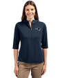 New England Patriots Mono Cutter & Buck Virtue Eco Pique Recycled Half Zip Pullover Womens Hoodie Navy Blue Front