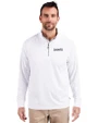 New Orleans Saints Mono Cutter & Buck Adapt Eco Knit Stretch Recycled Mens Quarter Zip Pullover White Front