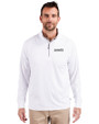 New Orleans Saints Mono Cutter & Buck Adapt Eco Knit Stretch Recycled Mens Quarter Zip Pullover White Front