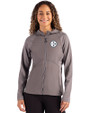 Pittsburgh Steelers Monochromatic Cutter & Buck Adapt Recycled Soft Knit Stretch Womens Hybrid Full Zip Jacket Elemental Grey Front