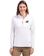 Miami Dolphins Mono Cutter & Buck Adapt Eco Knit Stretch Recycled Womens Half Zip Pullover White Front