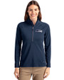 Seattle Seahawks Monochromatic Cutter & Buck Adapt Recycled Soft Knit Stretch Womens Half Zip Pullover Navy Blue Front