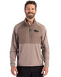 Denver Broncos Monochromatic Cutter & Buck Adapt Recycled Soft Knit Stretch Mens Hybrid Quarter Zip Pullover  Mushroom Heather Front