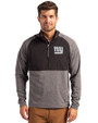New York Giants Mono Cutter & Buck Adapt Eco Knit Hybrid Recycled Mens Quarter Zip Black Heather/Black Front