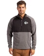 Kansas City Chiefs Mono Cutter & Buck Adapt Eco Knit Hybrid Recycled Mens Quarter Zip Black Heather/Black Front