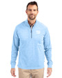 New York Giants Monochromatic Cutter & Buck Adapt Recycled Soft Knit Stretch Mens Heathered Quarter Zip Pullover  Atlas Heather Front